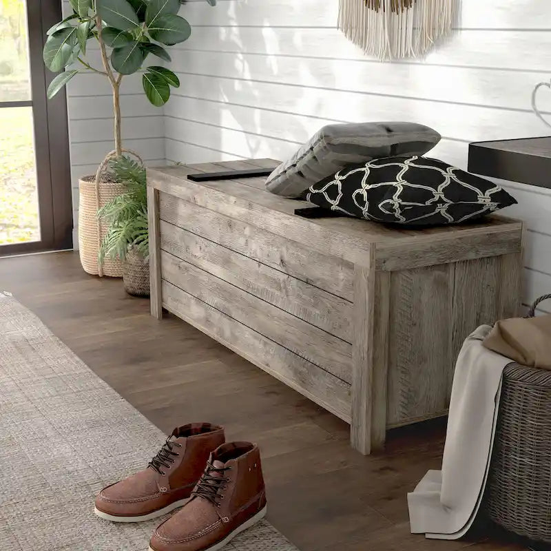 Banc de rangement rustique en chêne patiné DH BASIC par Denhour