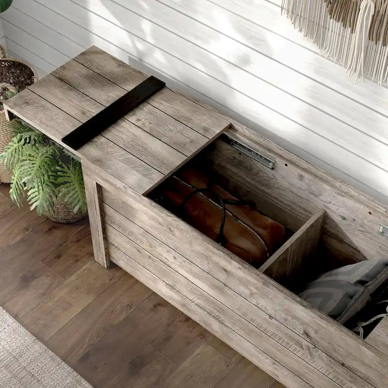 Banc de rangement rustique en chêne patiné DH BASIC par Denhour