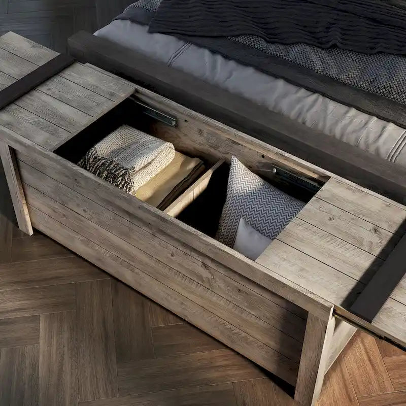 Banc de rangement rustique en chêne patiné DH BASIC par Denhour