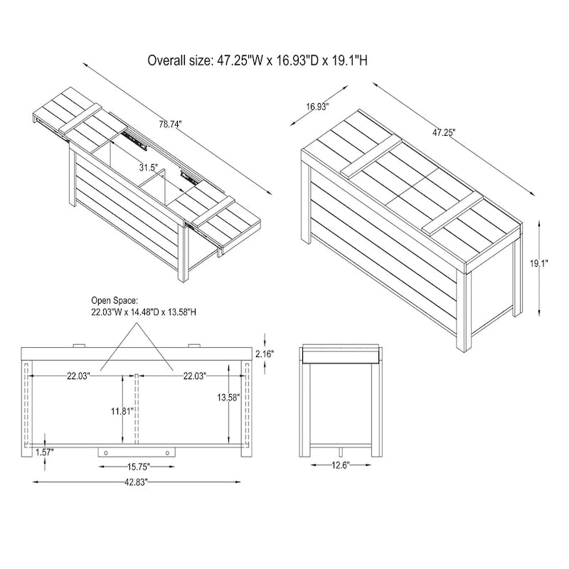 Banc de rangement rustique en chêne patiné DH BASIC par Denhour