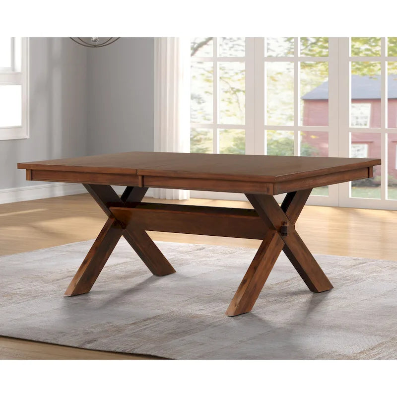 Table à manger extensible Roundhill Furniture Karven Wood Trestle avec rallonge, noisette foncée
