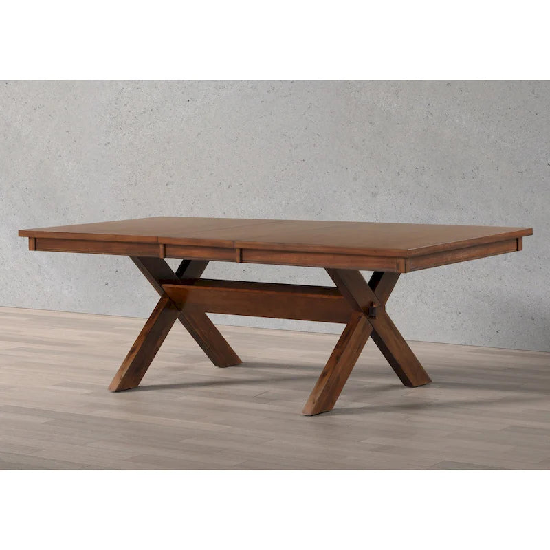 Table à manger extensible Roundhill Furniture Karven Wood Trestle avec rallonge, noisette foncée