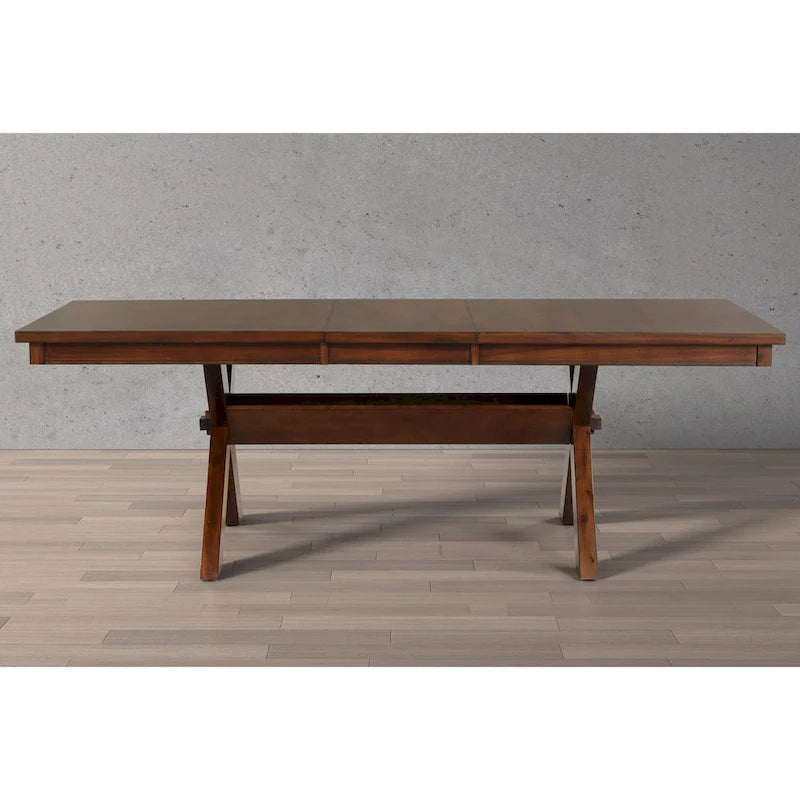 Table à manger extensible Roundhill Furniture Karven Wood Trestle avec rallonge, noisette foncée