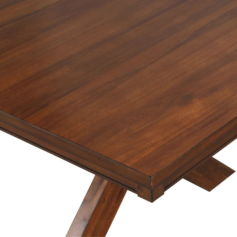 Table à manger extensible Roundhill Furniture Karven Wood Trestle avec rallonge, noisette foncée