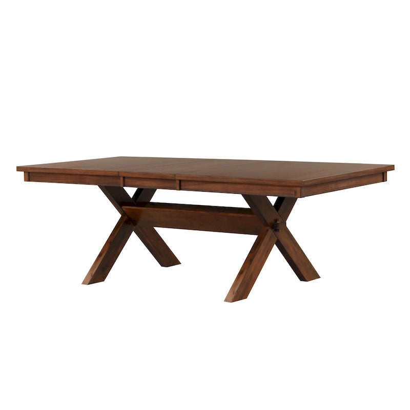 Table à manger extensible Roundhill Furniture Karven Wood Trestle avec rallonge, noisette foncée