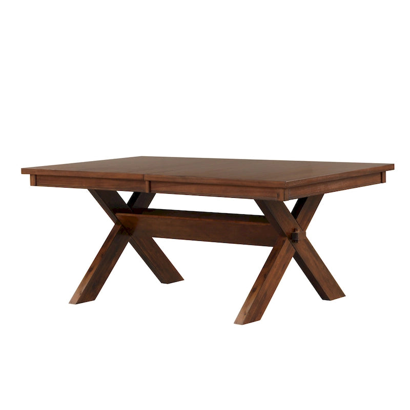 Table à manger extensible Roundhill Furniture Karven Wood Trestle avec rallonge, noisette foncée