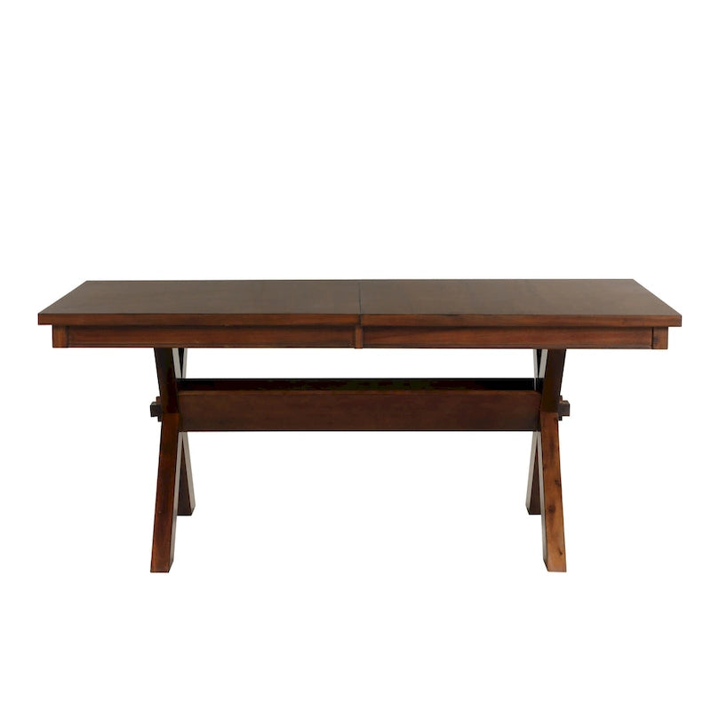 Table à manger extensible Roundhill Furniture Karven Wood Trestle avec rallonge, noisette foncée
