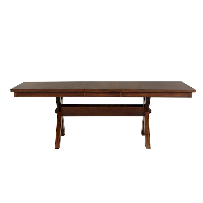 Table à manger extensible Roundhill Furniture Karven Wood Trestle avec rallonge, noisette foncée