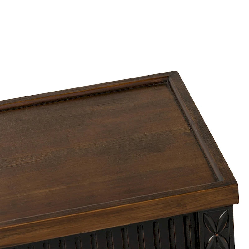 COZAYH Table d'appoint de style campagnard français patiné, plateau en espresso et étagère en osier tressé, décor bohème, rustique, de ferme