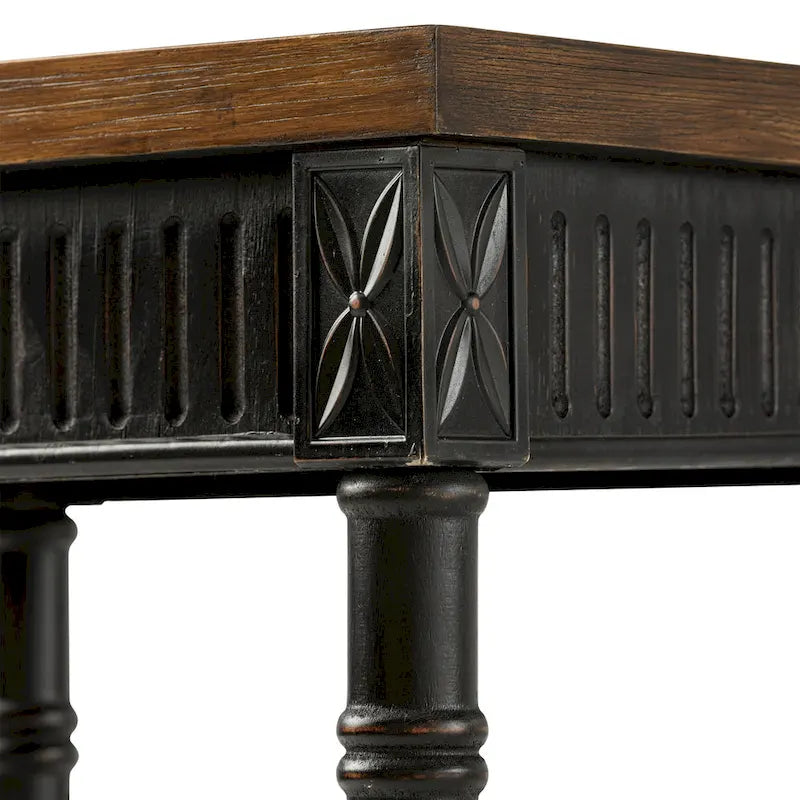 COZAYH Table d'appoint de style campagnard français patiné, plateau en espresso et étagère en osier tressé, décor bohème, rustique, de ferme