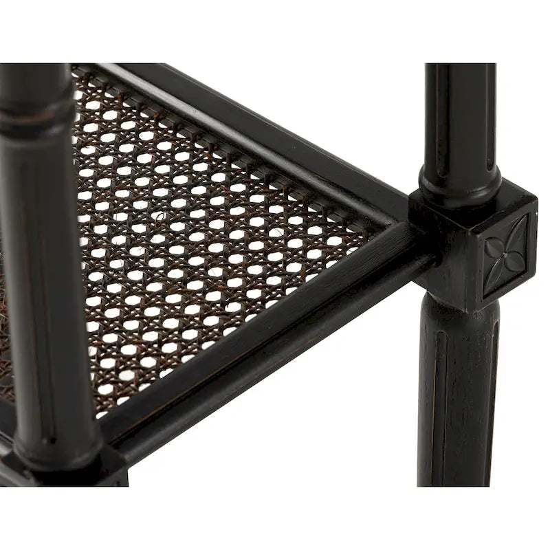 COZAYH Table d'appoint de style campagnard français patiné, plateau en espresso et étagère en osier tressé, décor bohème, rustique, de ferme