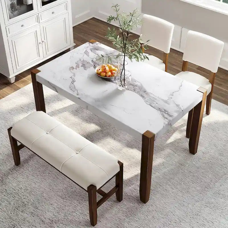Ensemble table de salle à manger 4 pièces avec 2 chaises rembourrées et un banc