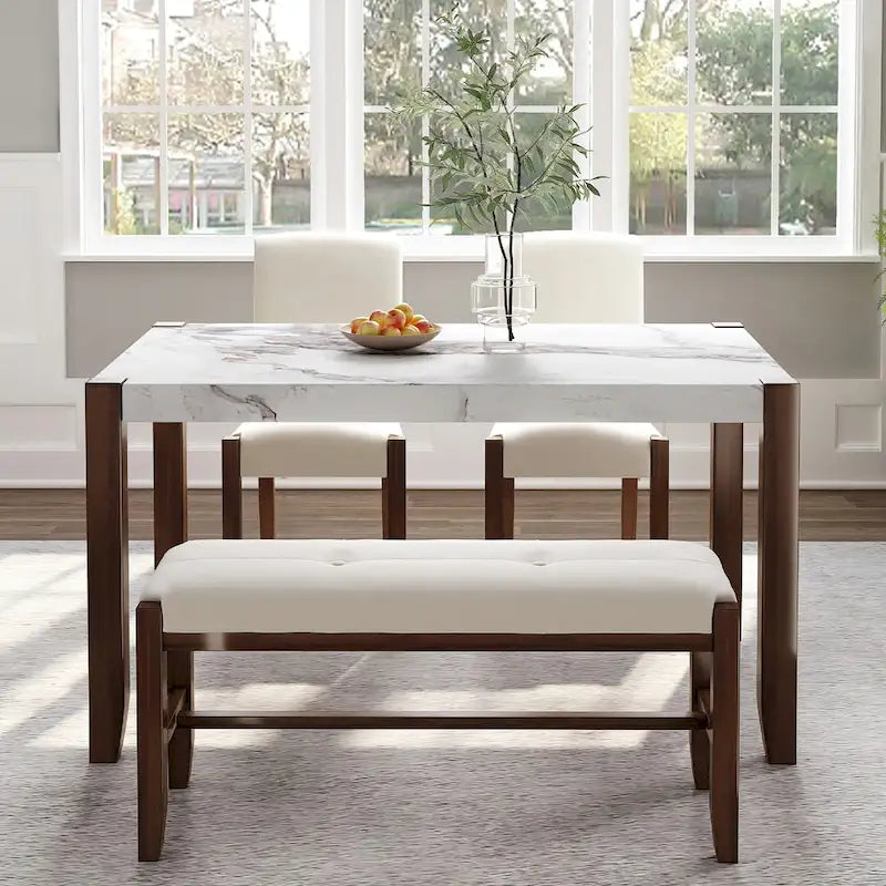 Ensemble table de salle à manger 4 pièces avec 2 chaises rembourrées et un banc