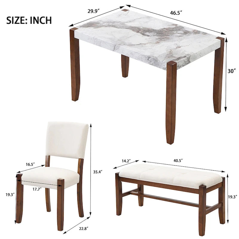 Ensemble table de salle à manger 4 pièces avec 2 chaises rembourrées et un banc