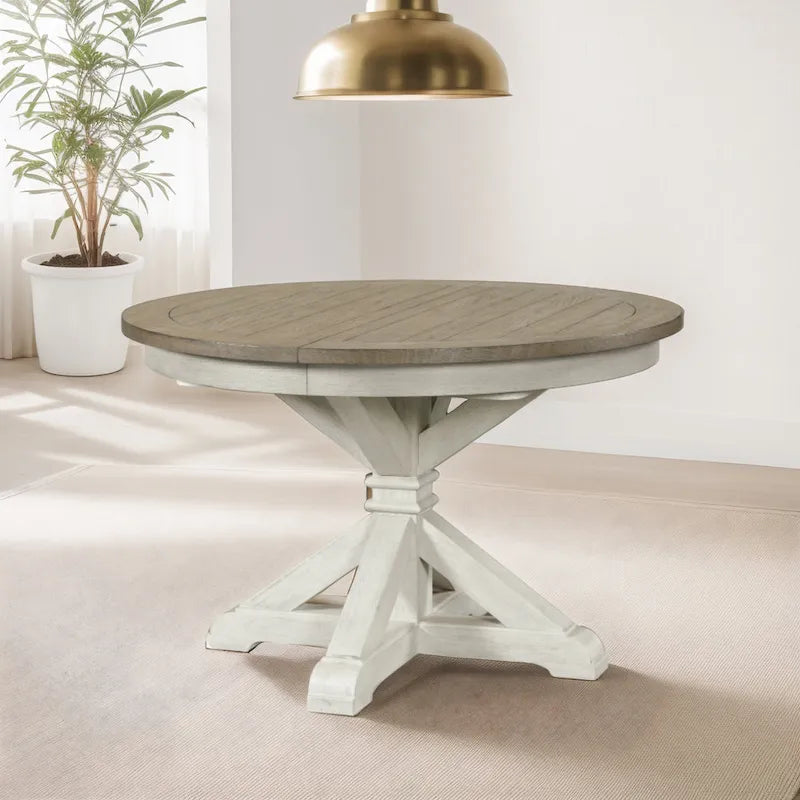Ensemble de salle à manger 7 pièces Harola de Roundhill Furniture, table à manger ronde sur pied avec rallonge de 45,7 cm, 6 chaises d'appoint