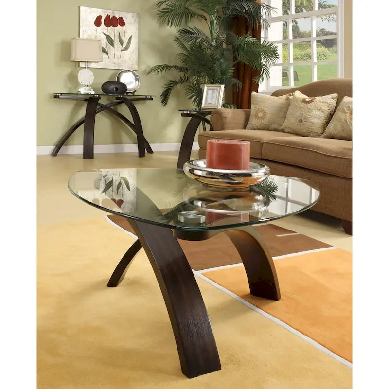 Table d'appoint moderne Ascott à plateau en verre et pieds arqués Strick & Bolton