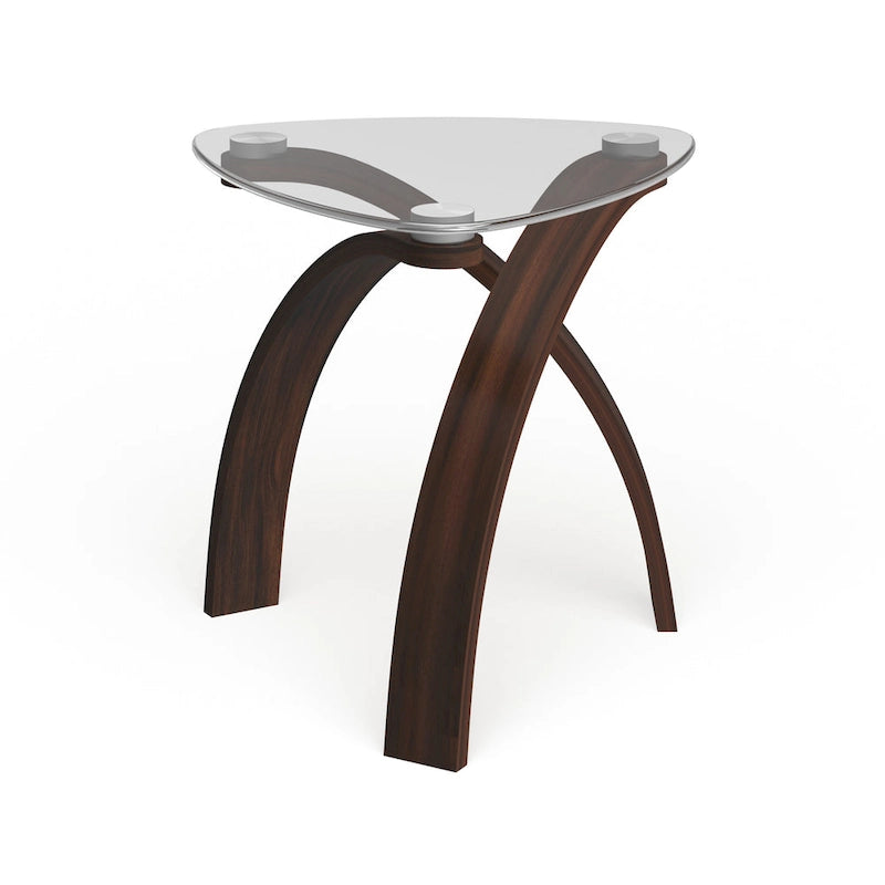Table d'appoint moderne Ascott à plateau en verre et pieds arqués Strick & Bolton