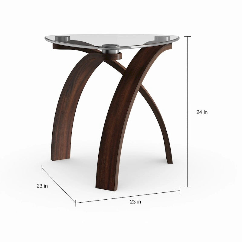 Table d'appoint moderne Ascott à plateau en verre et pieds arqués Strick & Bolton