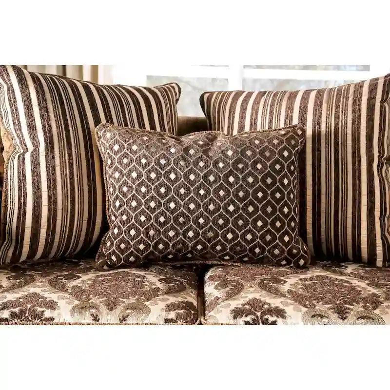 Canapé Pora marron traditionnel en chenille rembourré avec accoudoirs roulés, par Furniture of America