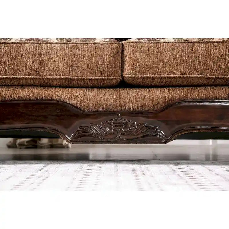 Canapé Pora marron traditionnel en chenille rembourré avec accoudoirs roulés, par Furniture of America