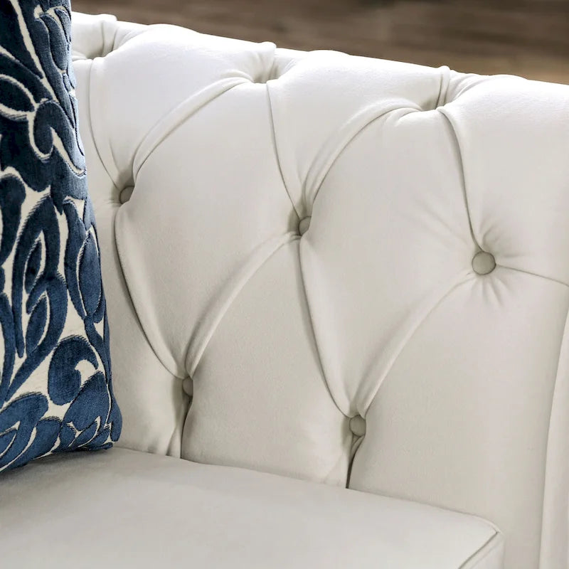 Canapé capitonné Addae Glam White en tissu avec accoudoirs arrondis par Furniture of America