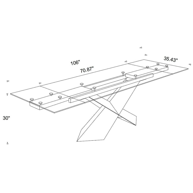Table à manger extensible Davee avec plateau en verre transparent et pieds en bois - 269/180*90*76 cm