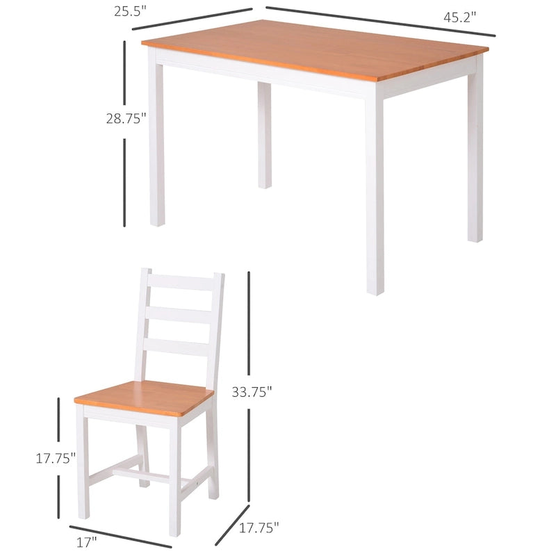 Ensemble de salle à manger cinq pièces en pin massif comprenant une table et des chaises à dossier haut