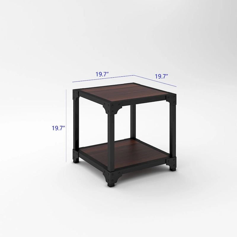 Ensemble de 3 tables basses Davee en bois et métal avec étagère - 40x20x18 & 20x20x20 & 20x20x20