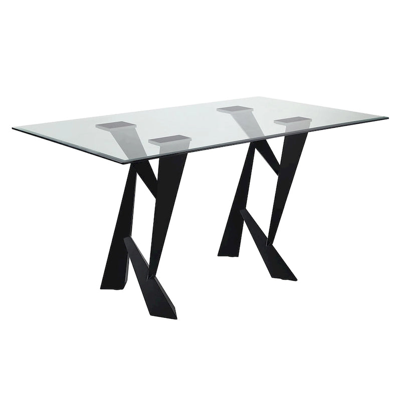 Table de salle à manger moderne Zygard de Furniture of America, plateau en verre noir, 58 pouces