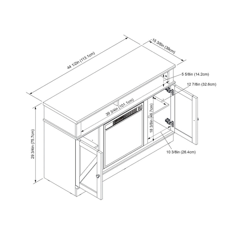 Meuble TV rustique en bois foncé avec cheminée