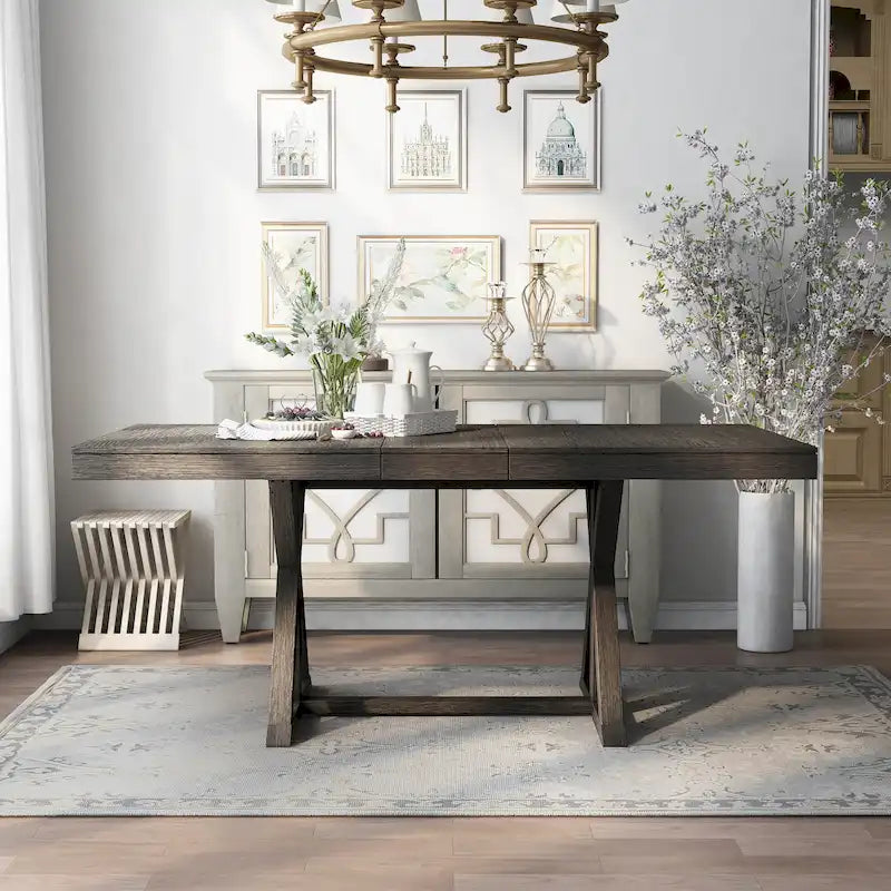Table à manger extensible en bois Valjean Rustic Grey 78 po de Carbon Loft
