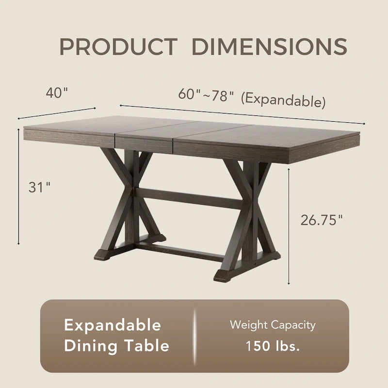 Table à manger extensible en bois Valjean Rustic Grey 78 po de Carbon Loft