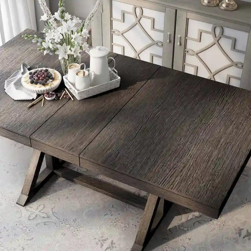 Table à manger extensible en bois Valjean Rustic Grey 78 po de Carbon Loft