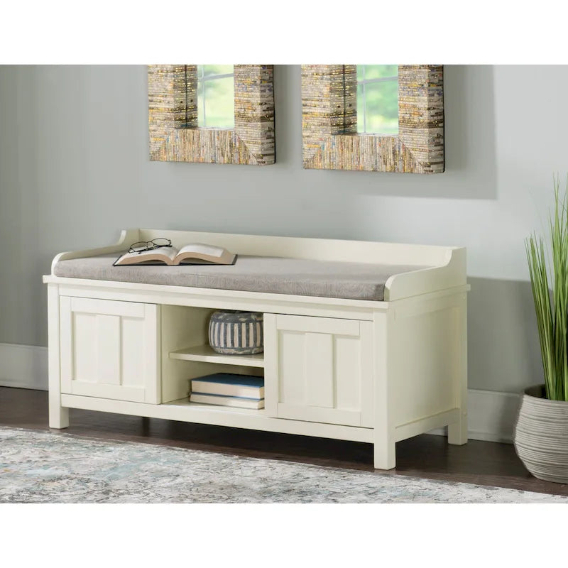 Banc de rangement capitonné en métal et bois Lakeville