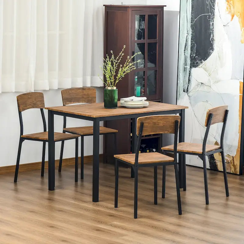 HOMCOM Ensemble table et 4 chaises de salle à manger, design industriel moderne, pour petits espaces, cuisine, salle à manger