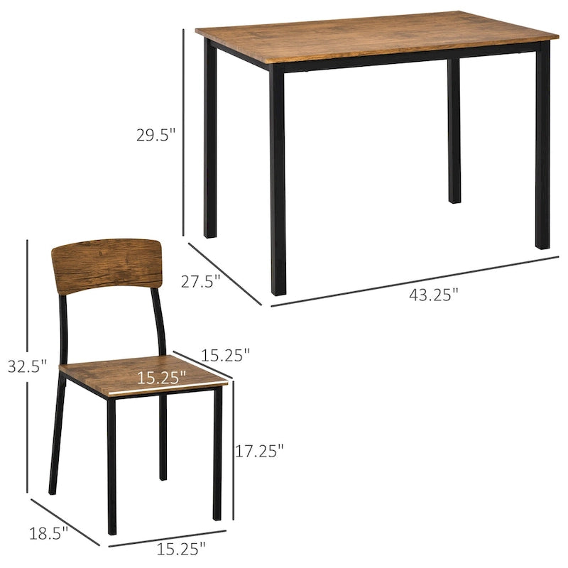 HOMCOM Ensemble table et 4 chaises de salle à manger, design industriel moderne, pour petits espaces, cuisine, salle à manger