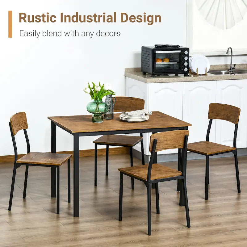 HOMCOM Ensemble table et 4 chaises de salle à manger, design industriel moderne, pour petits espaces, cuisine, salle à manger