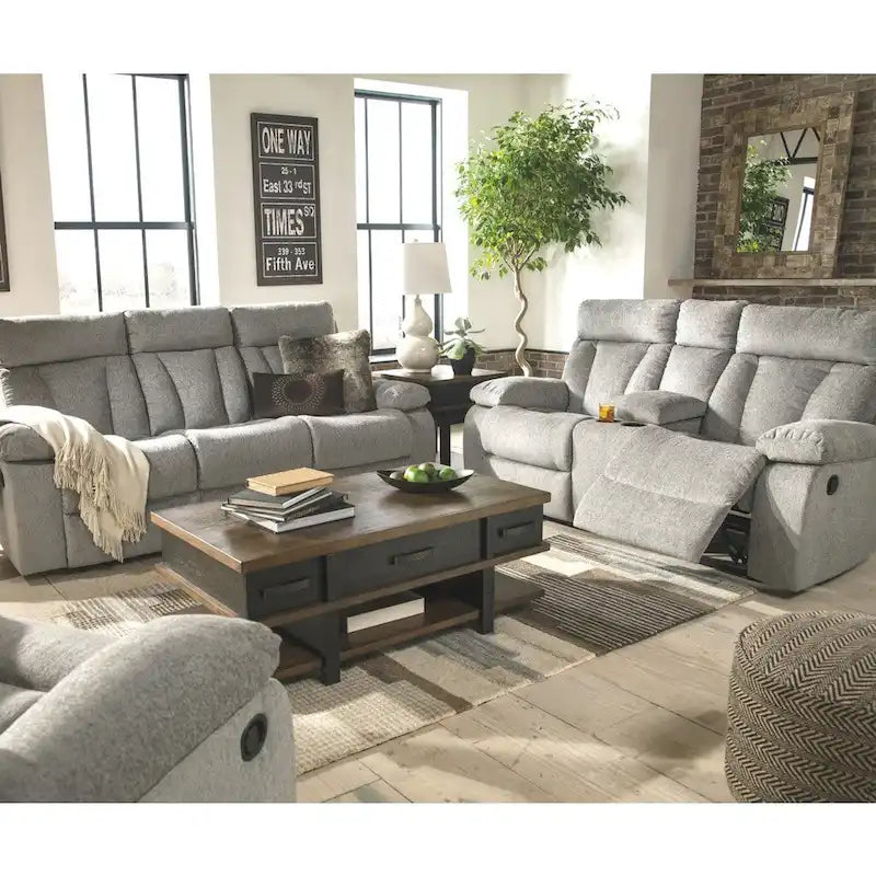 Canapé inclinable contemporain Mitchiner Gray avec table escamotable