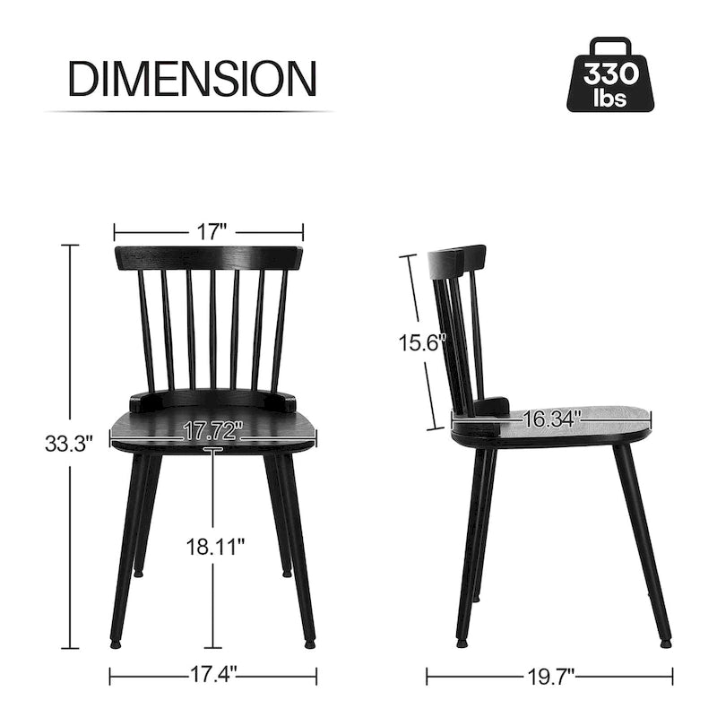 Chaises de salle à manger Windsor de ferme avec dossier à barreaux - 33,3H x 17,4W x 19,7P
