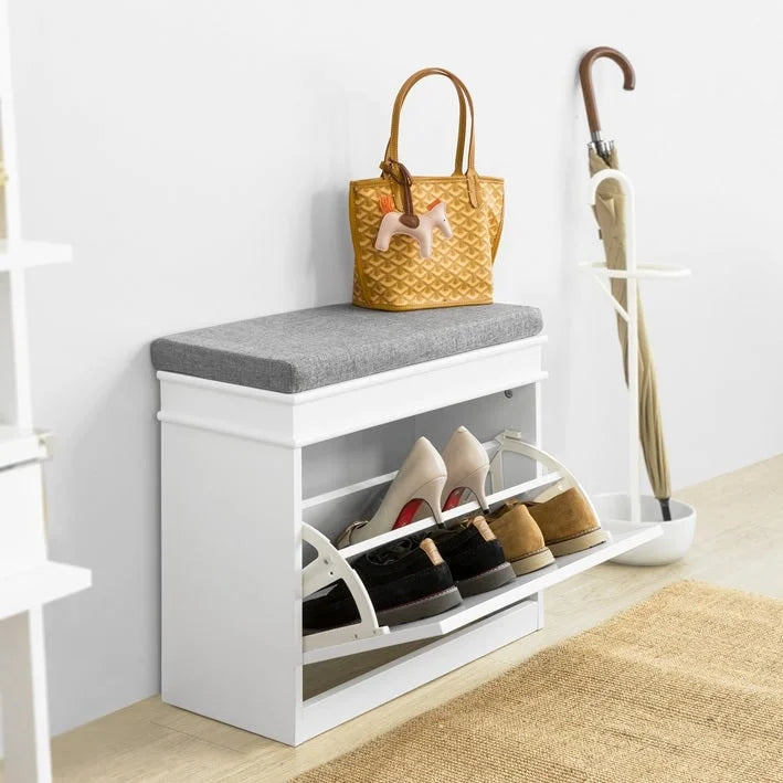 SoBuy FSR82-L-W, Meuble de Rangement pour Chaussures avec Tiroir Basculant, Banc d'entrée