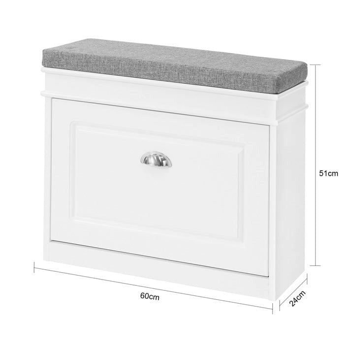 SoBuy FSR82-L-W, Meuble de Rangement pour Chaussures avec Tiroir Basculant, Banc d'entrée
