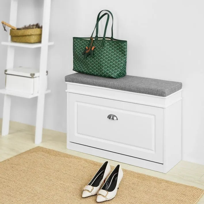 SoBuy FSR82-L-W, Meuble de Rangement pour Chaussures avec Tiroir Basculant, Banc d'entrée