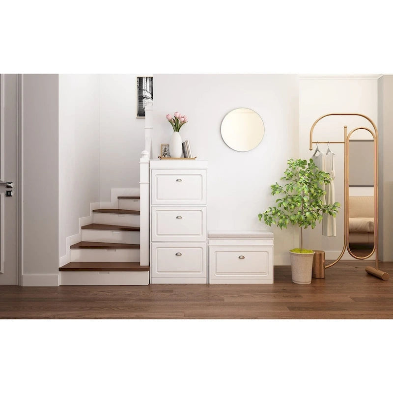 SoBuy FSR82-L-W, Meuble de Rangement pour Chaussures avec Tiroir Basculant, Banc d'entrée