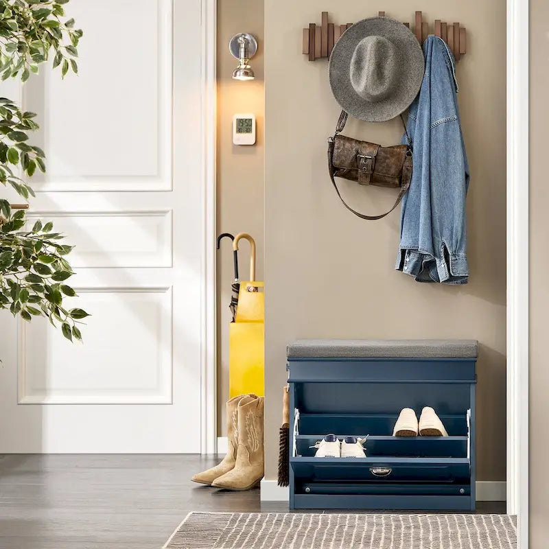 SoBuy FSR82-L-W, Meuble de Rangement pour Chaussures avec Tiroir Basculant, Banc d'entrée
