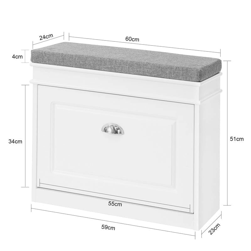 SoBuy FSR82-L-W, Meuble de Rangement pour Chaussures avec Tiroir Basculant, Banc d'entrée