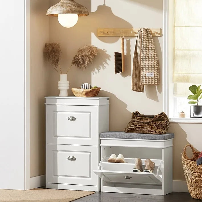 SoBuy FSR82-L-W, Meuble de Rangement pour Chaussures avec Tiroir Basculant, Banc d'entrée
