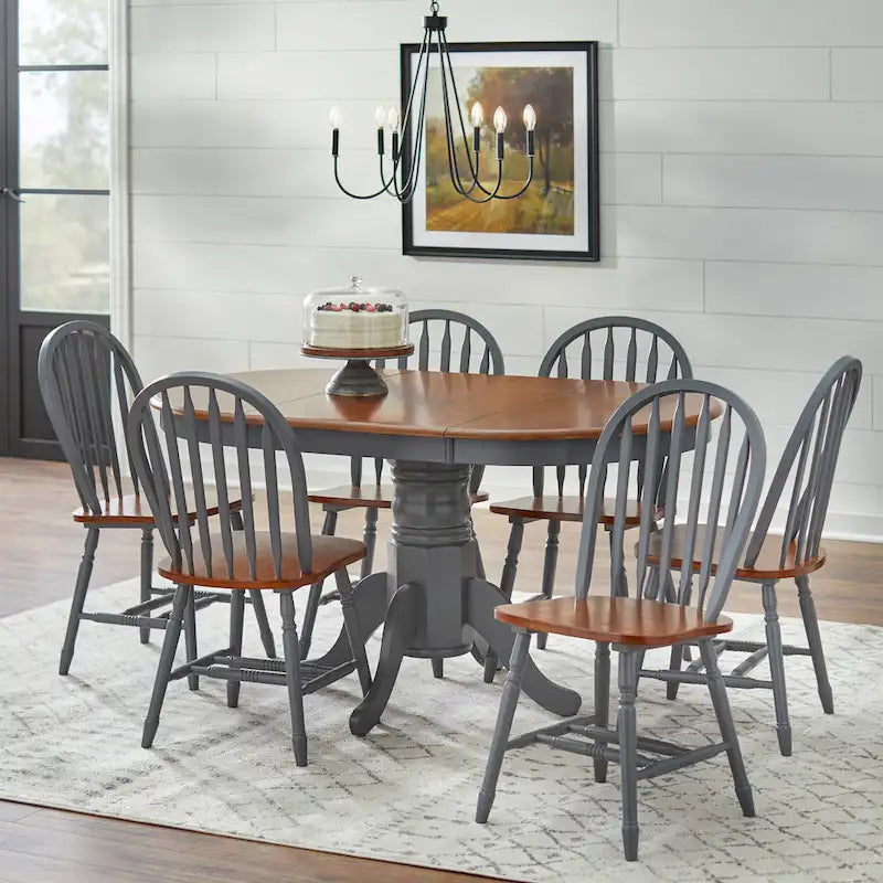 Ensemble de salle à manger en bois massif 7 pièces style ferme Carolina Simple Living avec rallonge