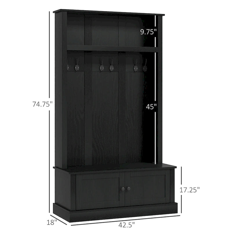 HOMCOM Portemanteau d'entrée autoportant avec banc, armoire à chaussures et étagère supérieure