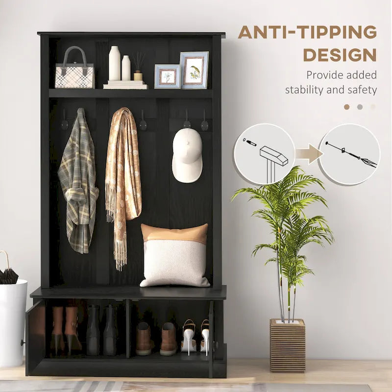 HOMCOM Portemanteau d'entrée autoportant avec banc, armoire à chaussures et étagère supérieure