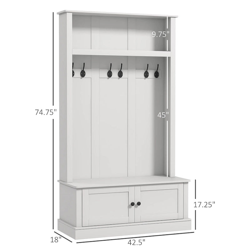 HOMCOM Portemanteau d'entrée autoportant avec banc, armoire à chaussures et étagère supérieure
